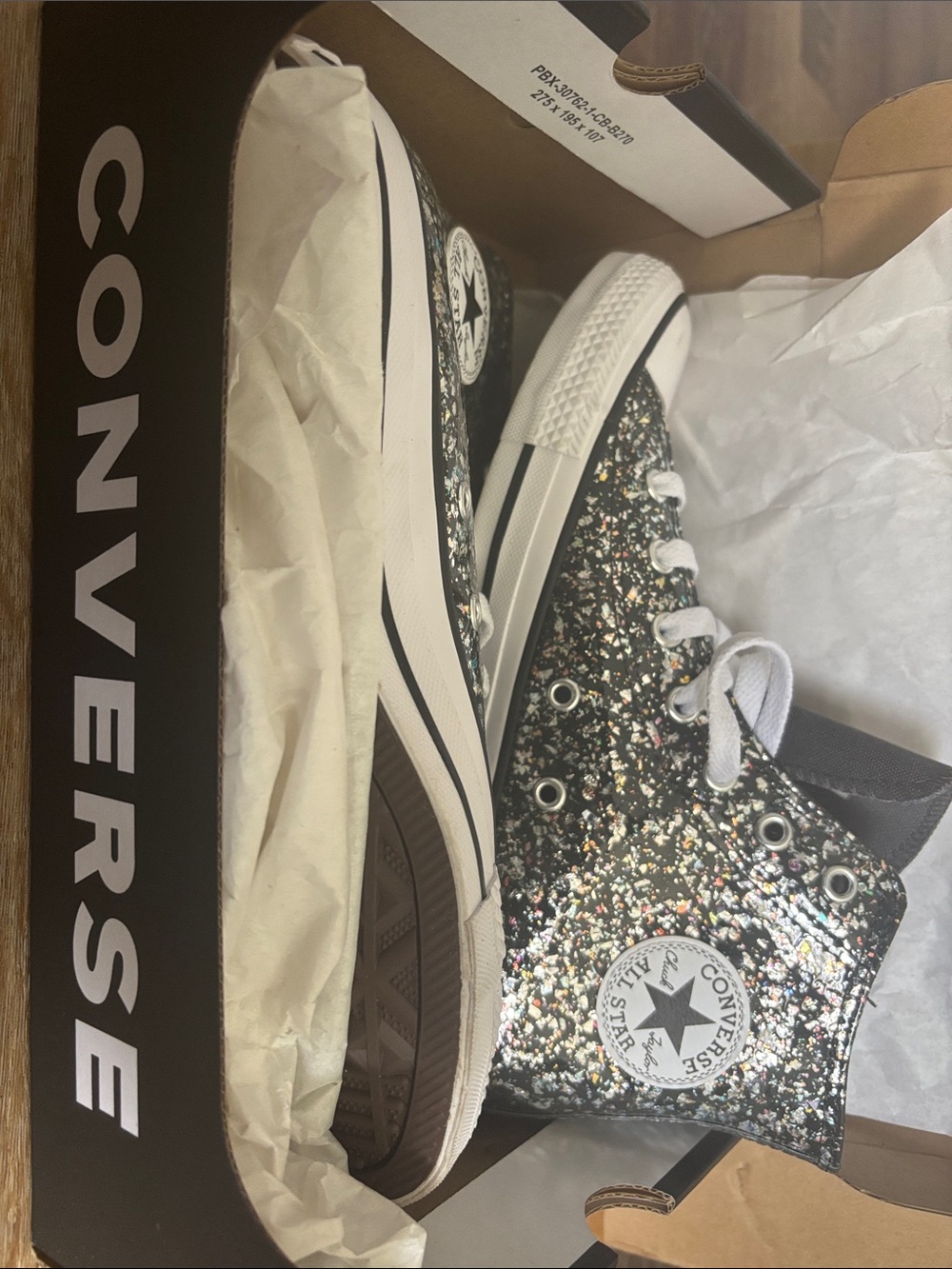 Converse Black Multi-Color Glitter High Top Sneakers (big kid 5/women 7)